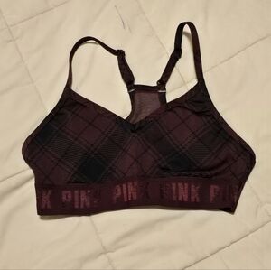 PINK Victoria's Secret Burgundy Plaid Bralette XXS NWOT